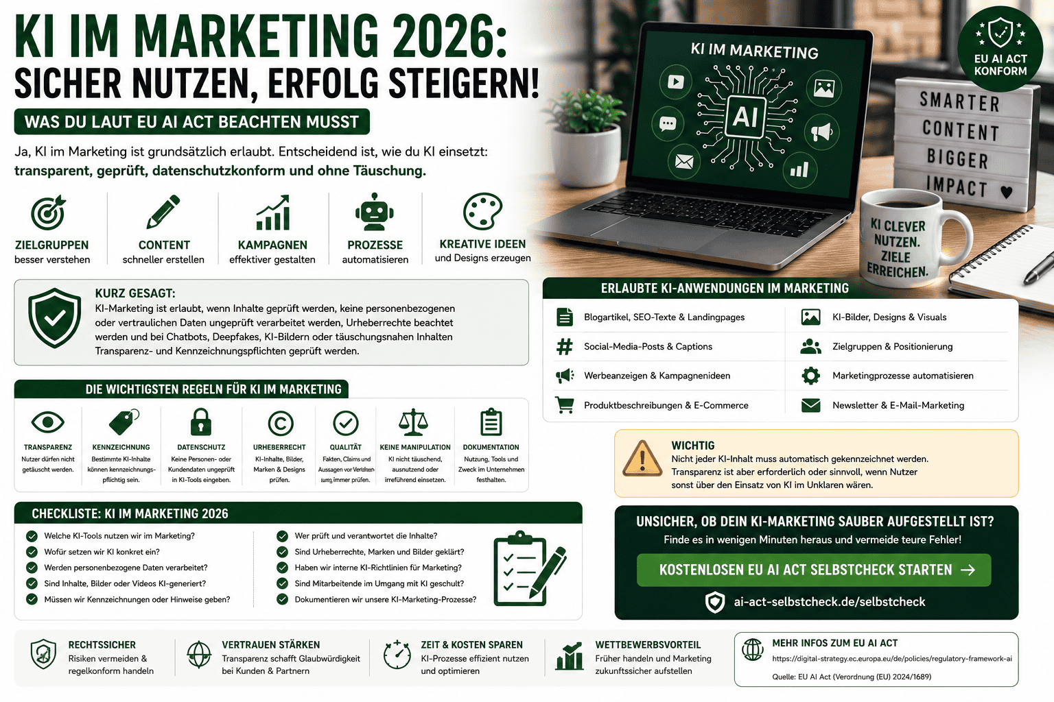 KI im Marketing 2026: EU AI Act, Datenschutz, Kennzeichnung und sichere KI-Werbung